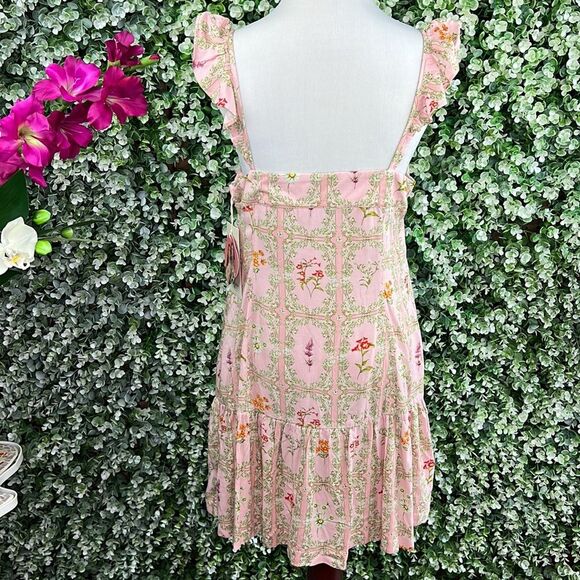 Agua Bendita × Target Floral Tile Print Pink Green Flutter Sleeve Mini Dress NWT - Picture 2 of 15